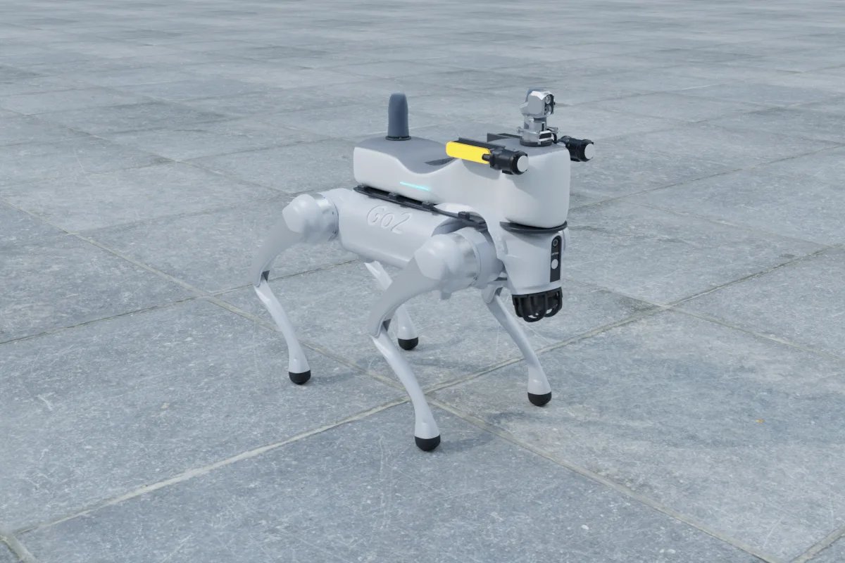 Unitree Go2 EDU with an integrated back shell, LiDAR and dual-spectrum gimbal (YUANZHI ROBOTICS 3D render)