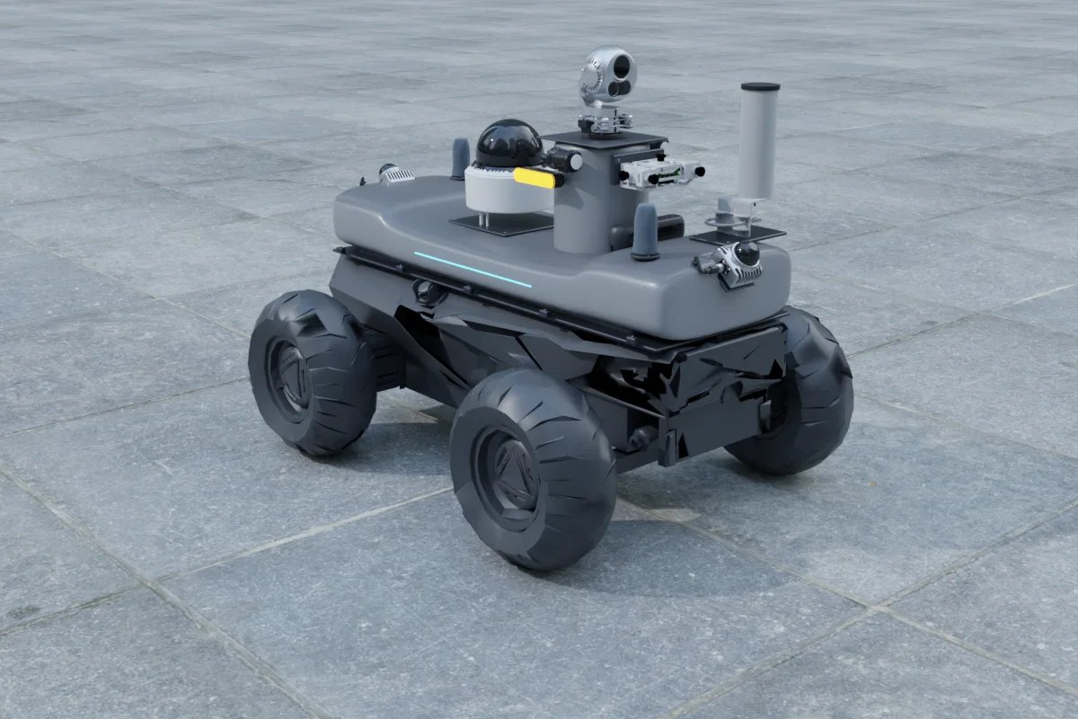 AgileX Hunter 2.0 with the YUANZHI inspection payload kit: LiDAR, dual-spectrum gimbal and RTK antennas (YUANZHI ROBOTICS render)