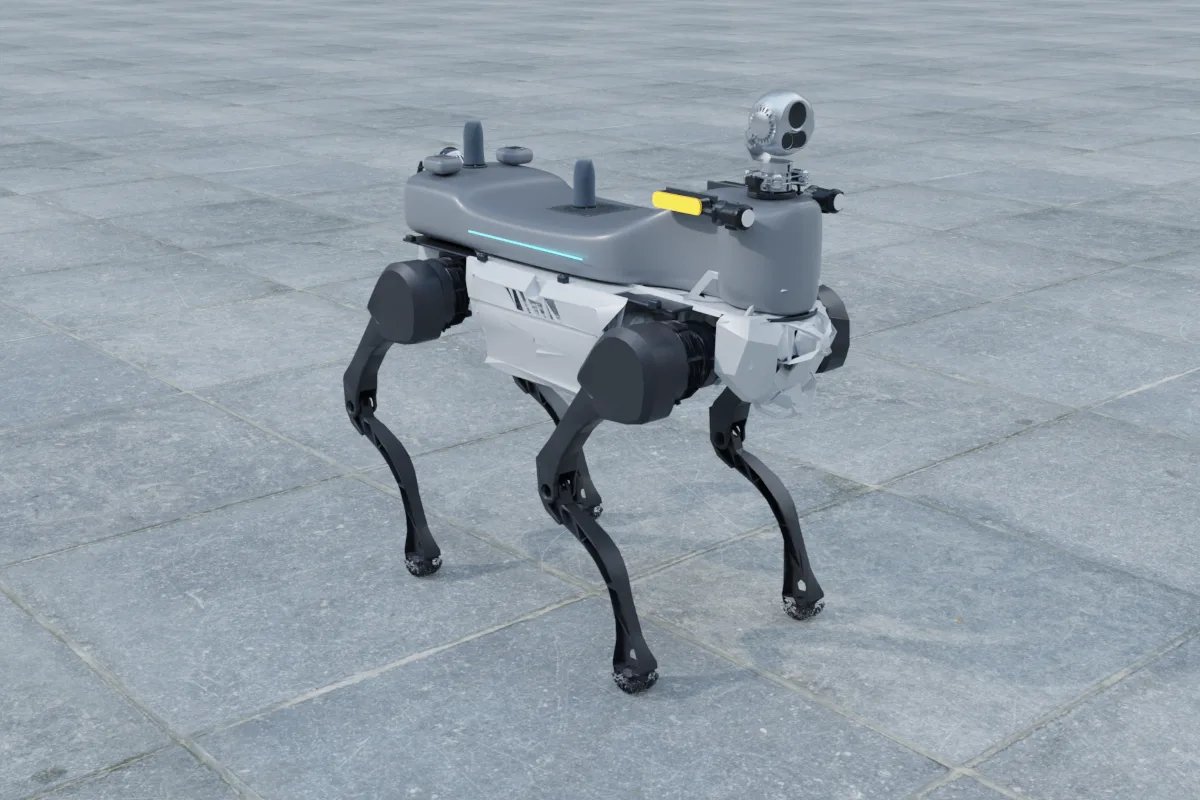 DEEP Robotics X30 with a back payload shell and a dual-spectrum gimbal on a raised front mount (YUANZHI ROBOTICS 3D render)